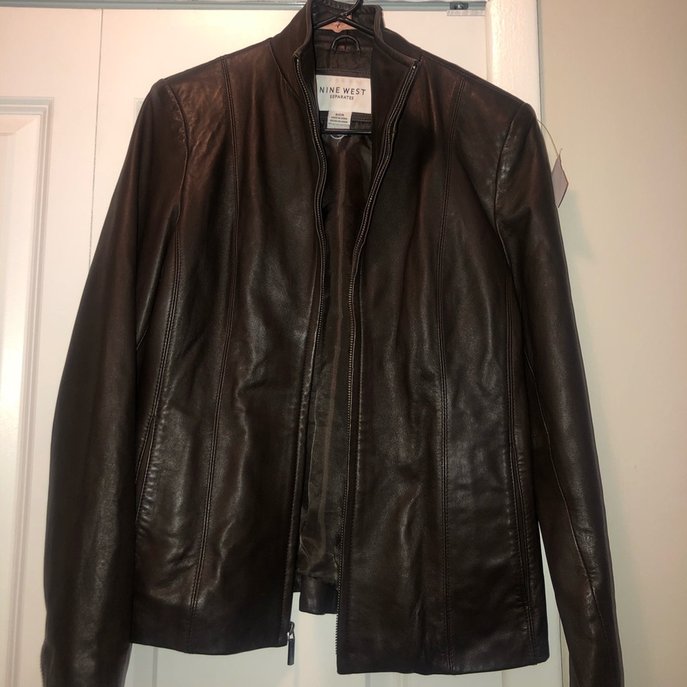NINE WEST DARK BROWN LEATHER JACKET